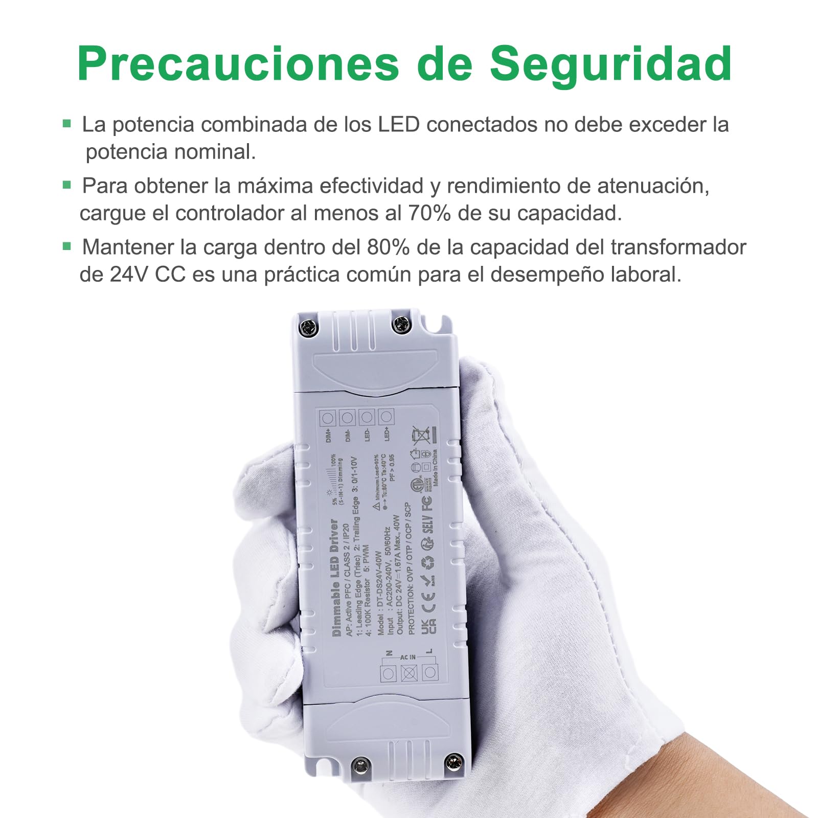 REYLAX Transformador de 220V a 24V 40W 1.67A Regulable Triac y 0/1-10V, Transformador LED Dimmable de Voltaje Constante, Fuente de Alimentación de Bajo Voltaje, Controlador para Tira LED