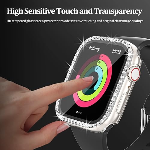 Miniatura 5 de Haojavo Paquete de 5 fundas brillantes para Apple Watch Series 9, 8, 7, 1.77 pulgadas con protector de pantalla de vidrio templado, diamantes de