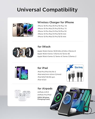 Miniatura 3 de Estación de carga para iPhone, base de carga inalámbrica 5 en 1 para Apple: estación de carga Mag-Safe para múltiples dispositivos Apple iPhone 17