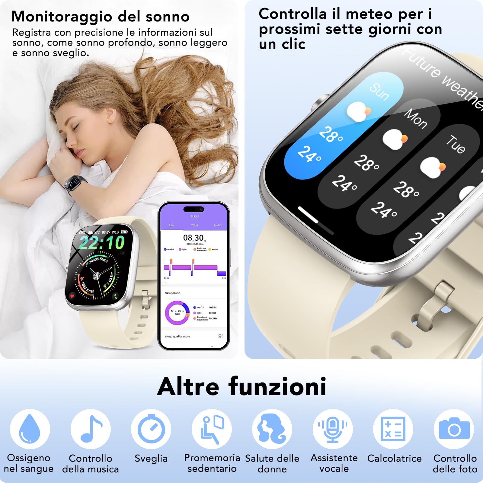 Smartwatch 1,91 Pollici Con Chiamate Bluetooth - Orologio Sportivo Con 110+ Modalità, Monitoraggio Sonno, Frequenza Cardiaca E Passi, Per Uomo E Donna, Impermeabile - 2