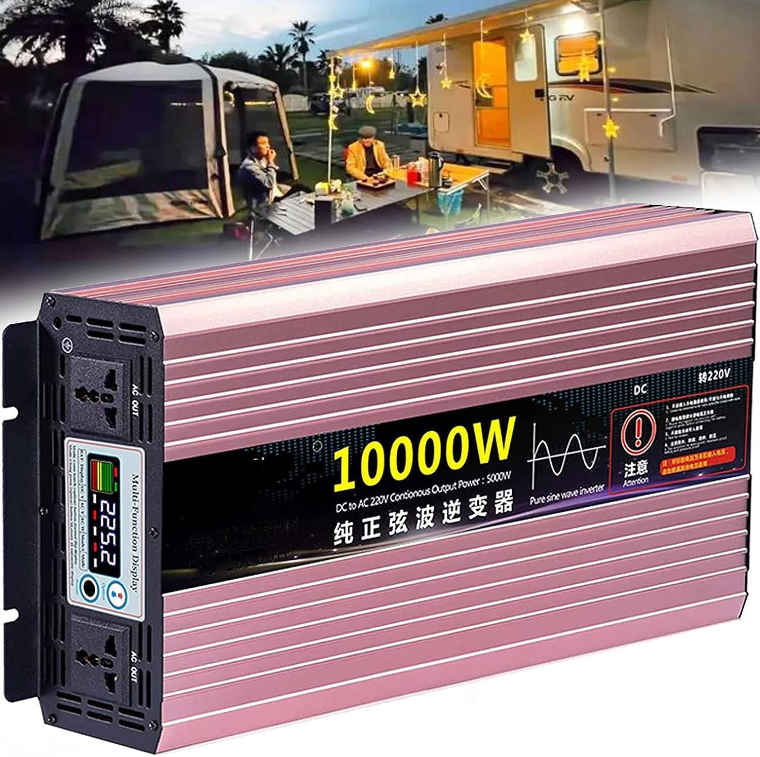 10000W KFZ Reiner Sinus Wechselrichter DC 12V 24V 48V 60V 72V auf AC 220V 230V Spannungswandler Pure Sine Wave Power Inverter Steckdosen für Autos,Wohnwagen,Boote,Camping,Reisen (12V)