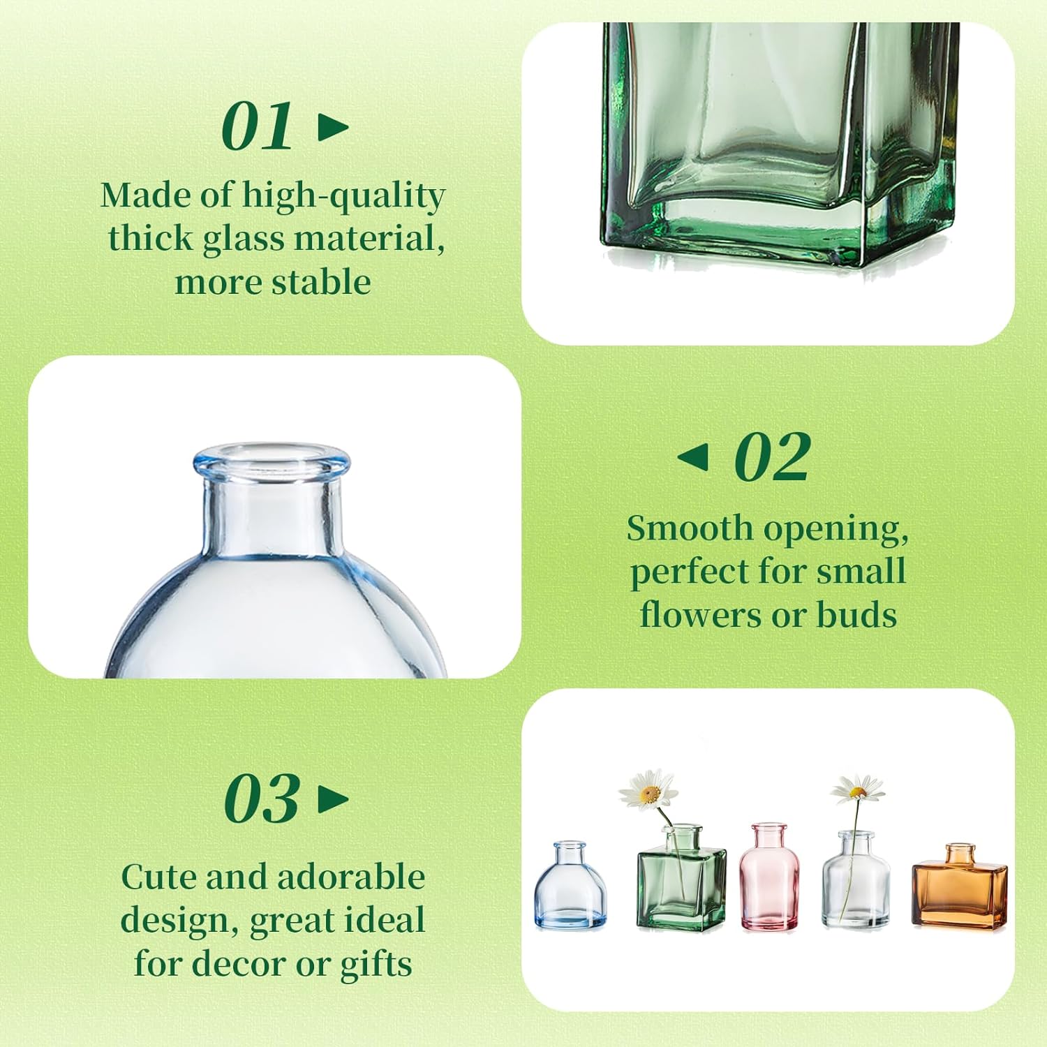 Small Glass Bud Vases for Centerpieces - Hewory 20pcs Colored Sturdy Cute Flower Vases Bulk, Mini Bottle Vase for Wedding Home Decor Birthday Party Events Mother's Day Bridal Shower Gifts Table Decor - Image 6