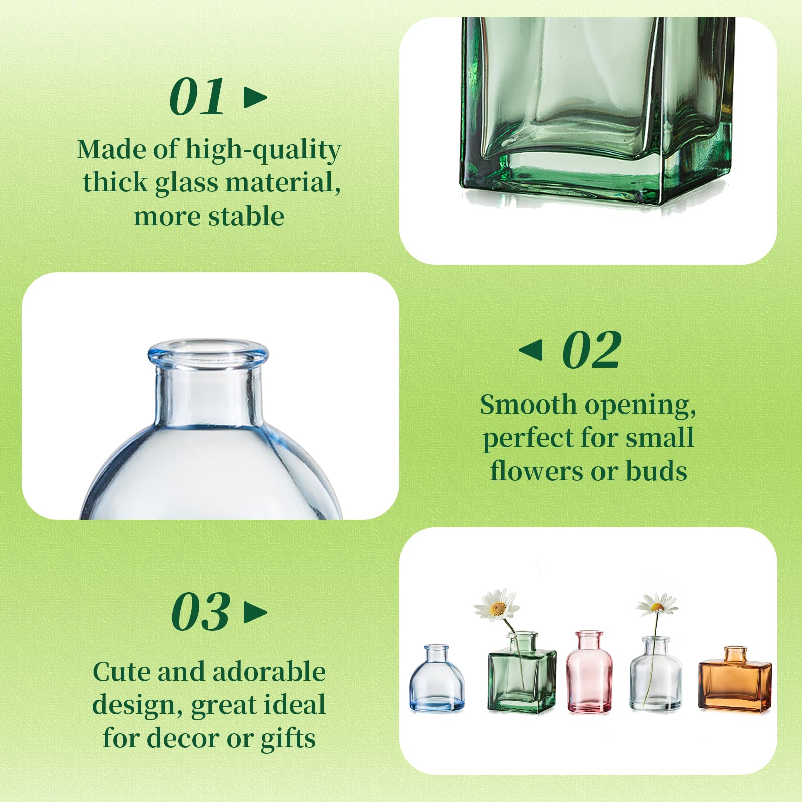 Jarrones pequeños de cristal para centros de mesa, 40 piezas de colores resistentes y bonitos jarrones a granel, mini jarrón para botella para boda, decoración del hogar, fiesta de 6
