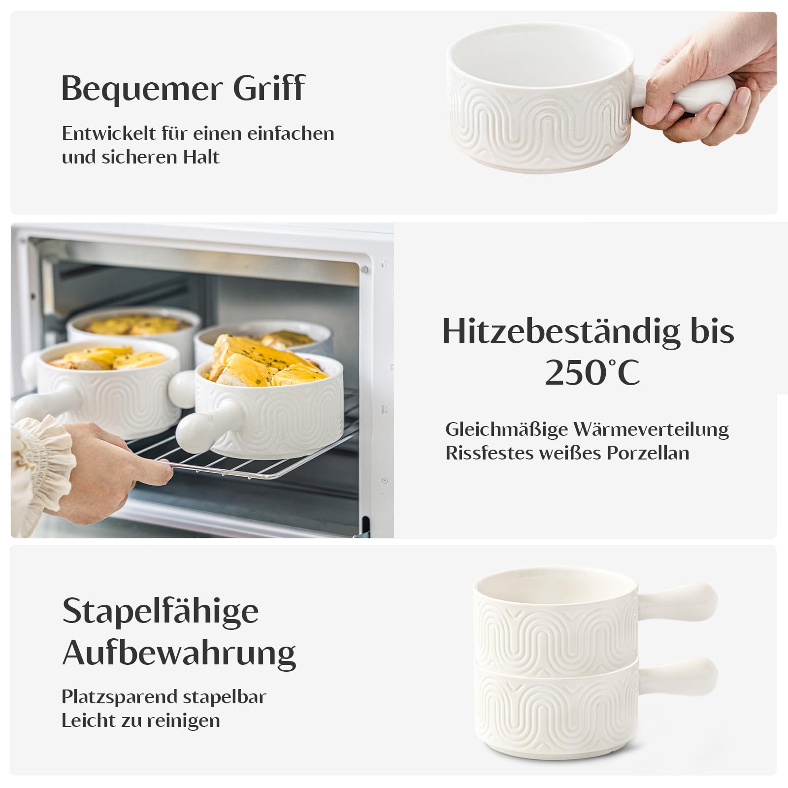 INSETLAN 18oz Suppenschüssel mit Griff,Suppentassen mit Henkel 4er Set, Keramik Suppenschüsseln im Bogendesign für Suppe, Chili, Eintopf – Spülmaschinen- & Mikrowellengeeignet, Stoßfest