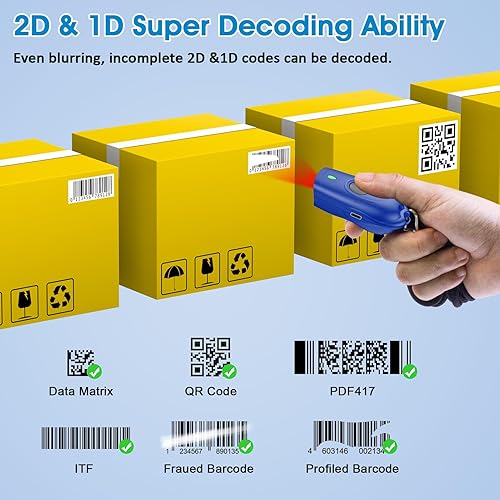 Miniatura 3 de Symcode Pequeño escáner de código de barras QR 2D portátil para inventario, 3 en 1 Bluetooth y USB con cable y lector de código de barras