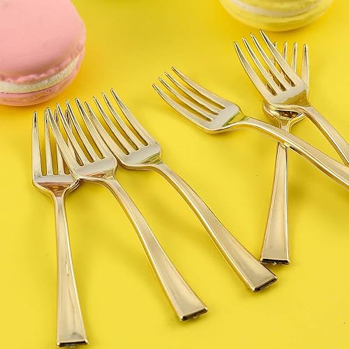Miniatura 8 de Efavormart - Tenedor de plástico dorado de 4 pulgadas, 24 unidades, tenedor de plástico para ensalada, tenedor dorado para tartas