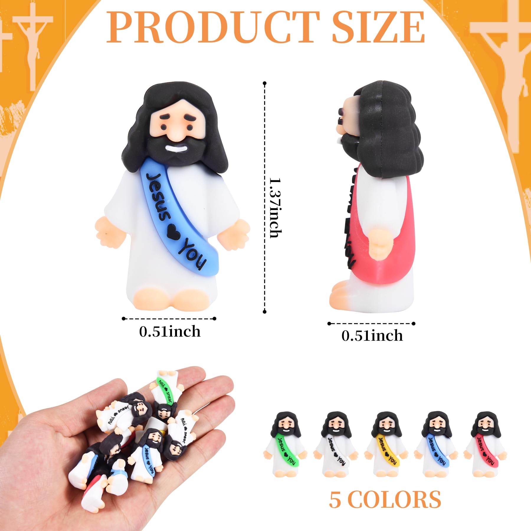 nedeqi 100 PCS Little Jesus Figures, Mini Jesus Figurines in Bulk, Tiny Pocket Rubber Jesus Love You Figure for Religious Party Favors, Sunday School, Baptism Gift, Easter Egg Stuffers (100)