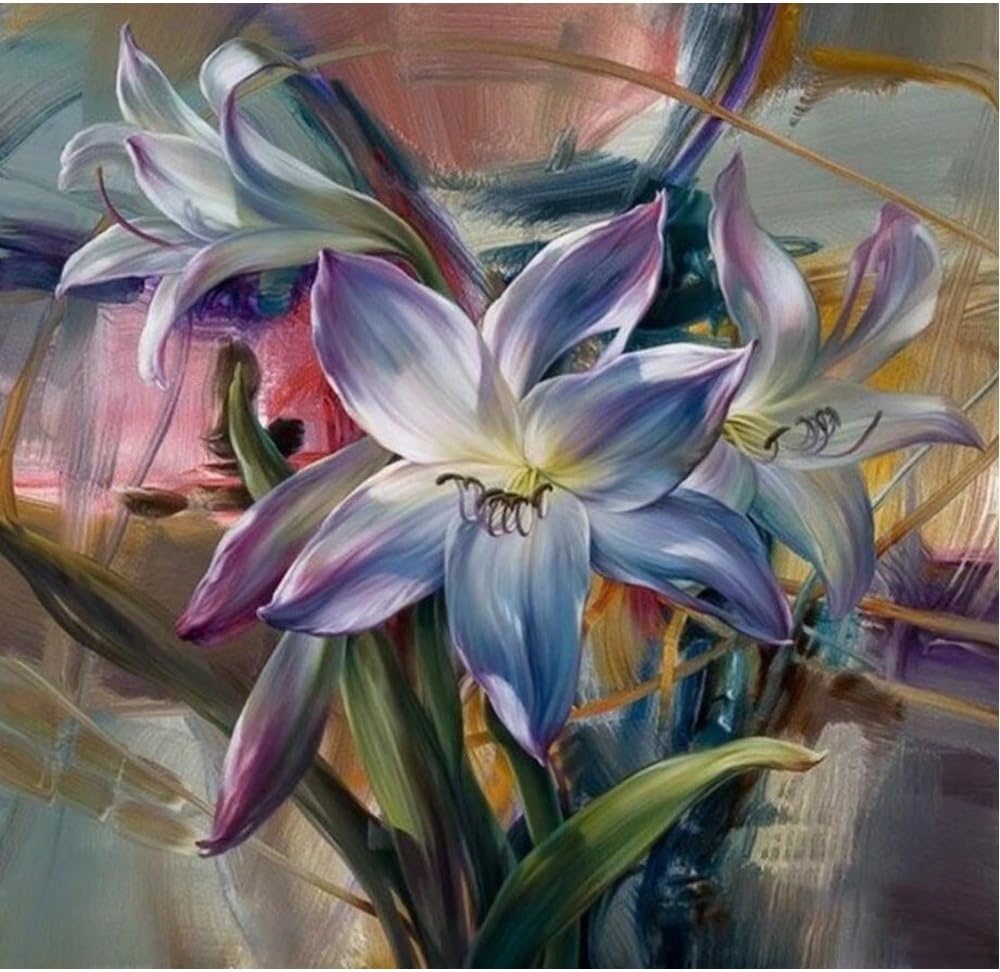 SUBERY Paintworks DIY Oil Painting Paint by Number Kits for Adults Kids Beginner - Elegant Flowers 16x20 inches (Without Frame)