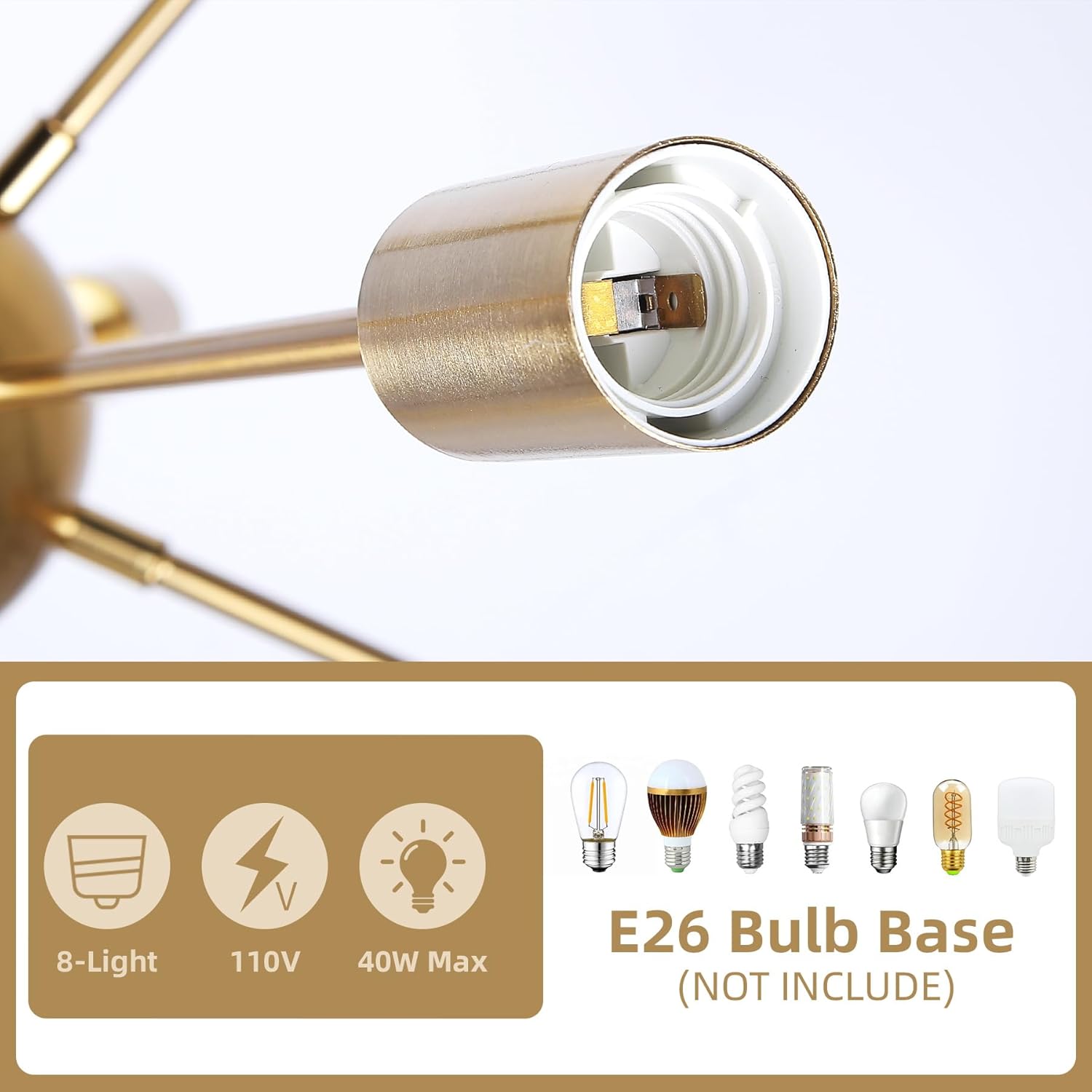 CHENBEN Sputnik Chandeliers,Gold Plug in Ceiling Light with Cord,8 Light Plug in Chandelier for Dining Room,Hanging Lights with Cord 16.4ft for Living Room, Kitchen, Entryway,Foyer