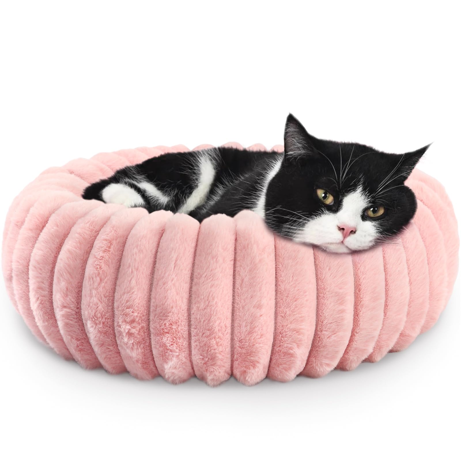 Cute Cat Beds for Indoor Cats - Cuddler Dog Beds for Small Dogs Washable with Anti Slip Bottom,Soft Cozy Comfort Donut Cushion for Puppy and Kitten,Blush Pink,19x19x5 inches