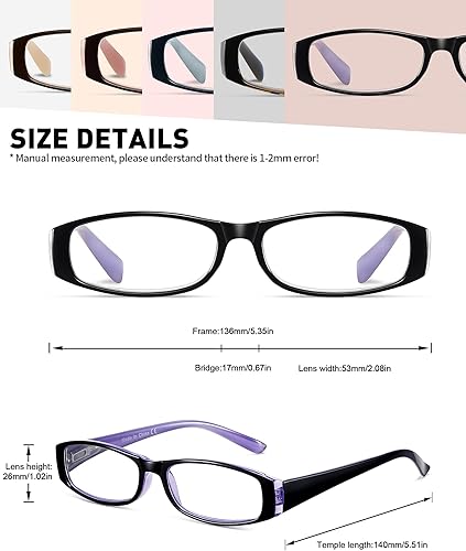 Miniatura 8 de Gafas de lectura con bloqueo de luz azul, paquete de 5 lentes de lectura para mujer con bisagras de resorte cómodas, lectores antirreflejos, 1.00