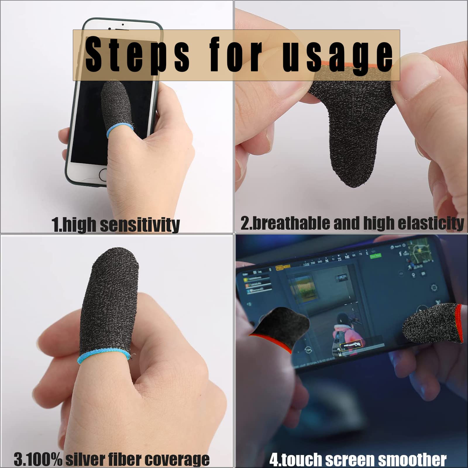 Mobile Game Finger Sleeve [4 Pack], Funda Controller de Dedo de Pantalla Táctil Gaming, Thumb Sleeves para Cualquier Juego y Dispositivo móvil