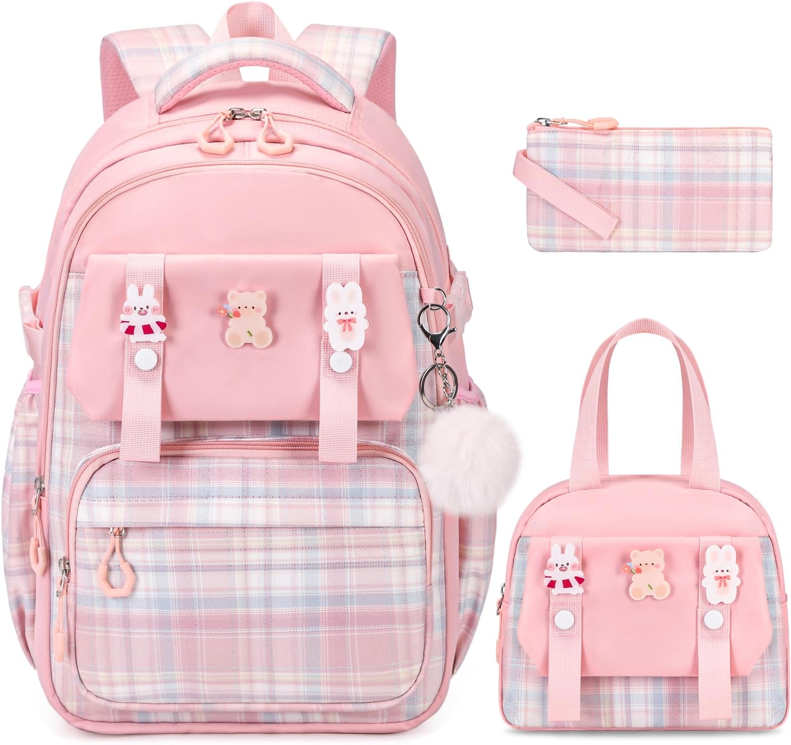DIGOBAYBackpack for Girls, Kids Girls Backpacks Set with Lunch Bag Pencil Case, Cute Bookbag Waterproof Backpack for Elementary Middle School, Pink