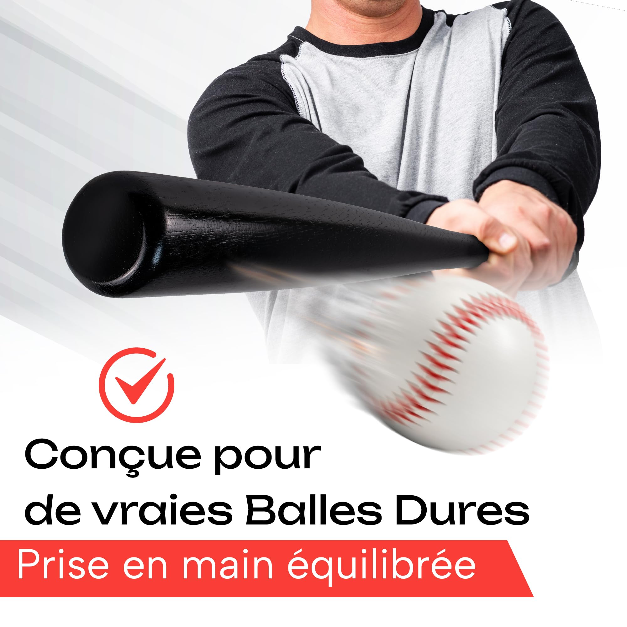 Redfield - Batte de Baseball - Bois Massif écologique - 30 Pouces (76cm) - 2 Couleurs au Choix - Noir ou Bois Naturel