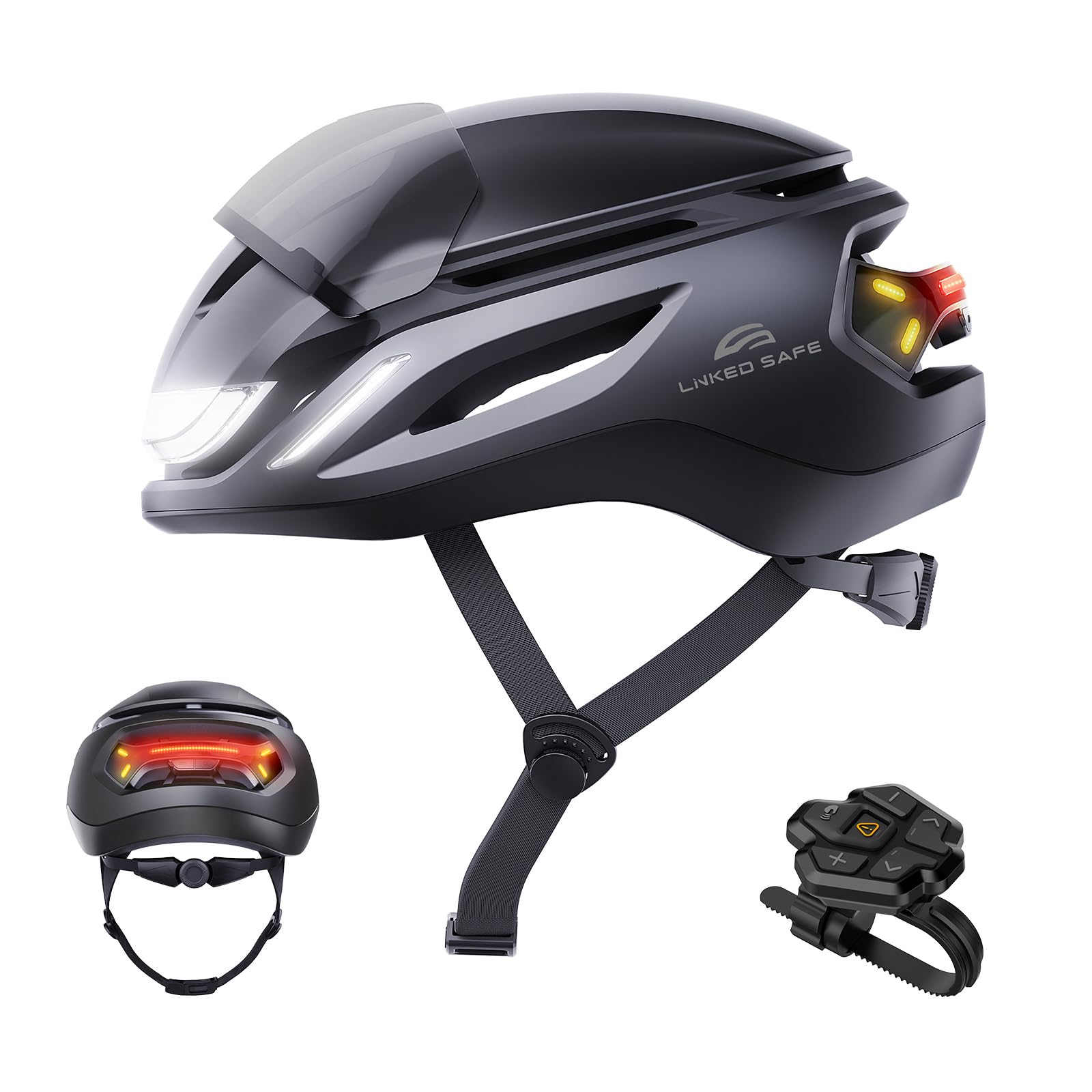 Fahrradhelm Smart für Erwachsene mit abnehmbarem Visier, Bluetooth, Magnetverschluss, LED-Blinkern per Fernbedienung, Bremslicht, IPX65, CPSC 1203 & NTA8776, leicht & belüftet