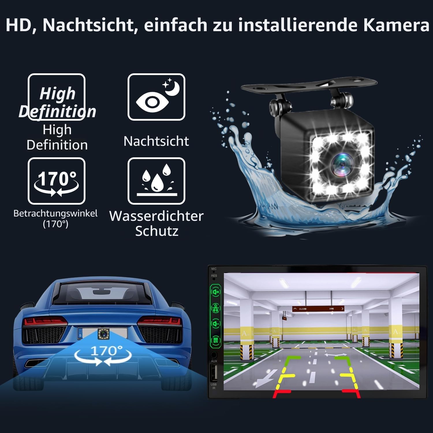 Autoradio Bluetooth 1 DIN mit Carplay und Android Auto – 7 Zoll HD Touchscreen Post Radio Auto Unterstützung Spiegel iOS / Android / FM Radio / USB / EQ – Autoradio mit Rückfahrkamera