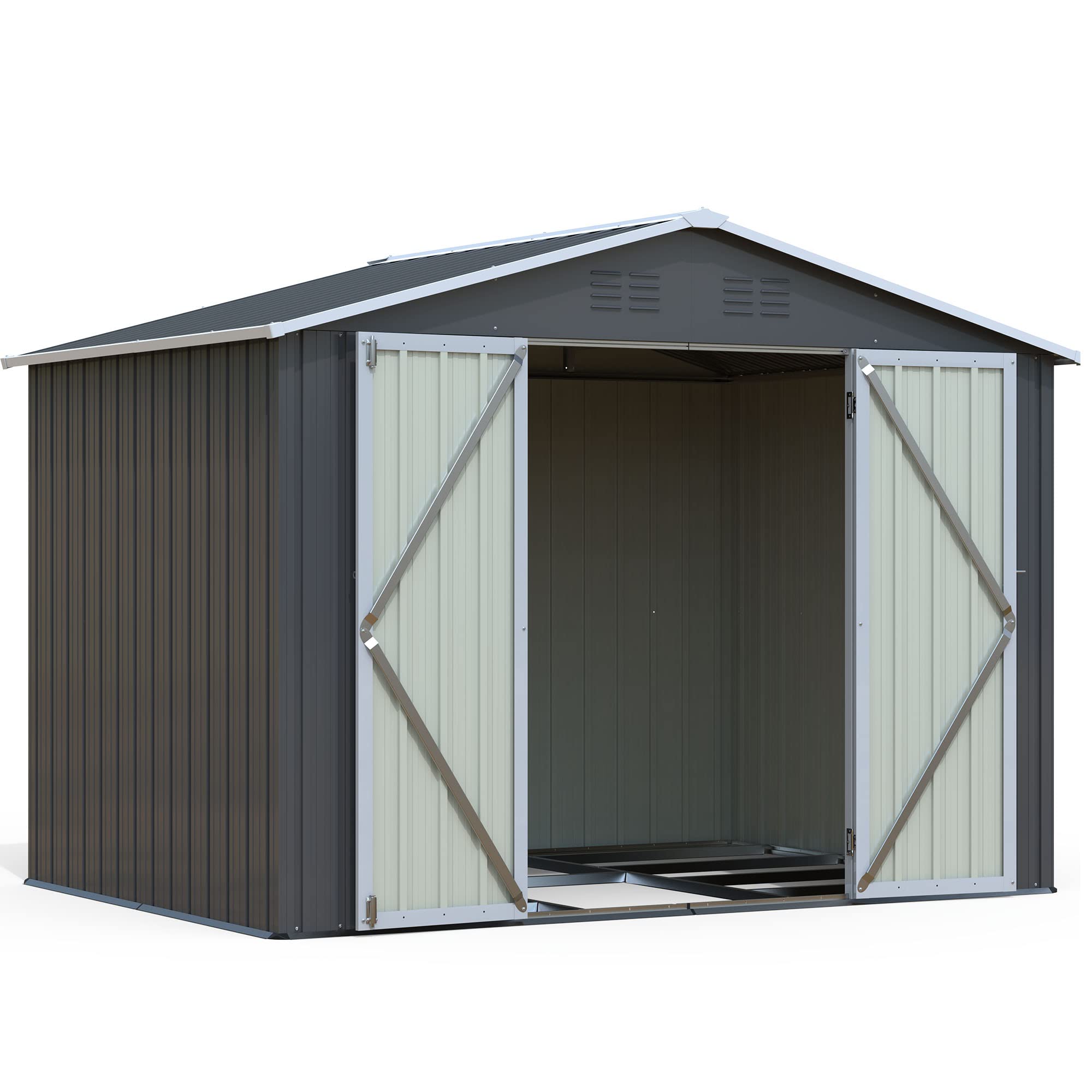 DHPM Metal Outdoor Storage Shed 8FT x 6FT, Steel Utility Tool Shed
