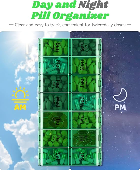 Extra Large Pill Organizer 2 Times a Day, XL 7 Day AM PM Pill Box, Weekly Pill Case Twice a Day, Oversized Daily Medication Organizer for Vitamin Supplement and Big Fish Oil | Easy-Open,High-Capacity,Easy-Open,Senior-Friendly,AM/PM,Weekly-Tracking,BPA-Free,Long-Lasting
