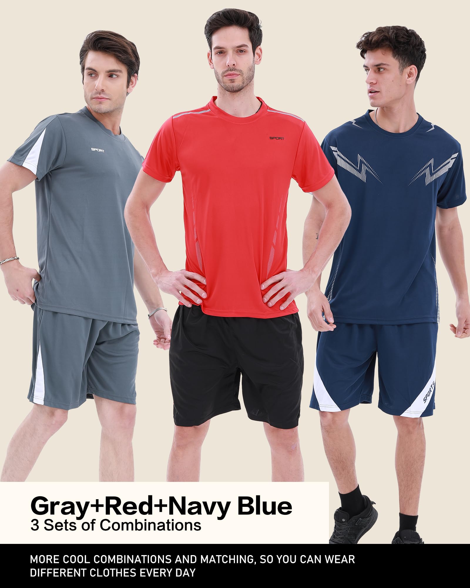 BOOMCOOL Camicie da allenamento da uomo per palestra da uomo, set di 6 camicie e pantaloncini