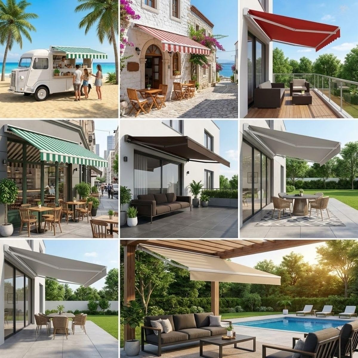 Générique Store Banne Manuel Rétractable sans Perçage pour Balcon Et Terrasse, Auvent Porte D’Entrée Extérieur avec Lambrequin pour Store, Toile De Remplacement en Polyester Imperméable Anti-UV