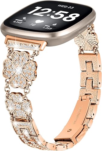 Correa de muñeca diseñada para Fitbit Versa 4Versa 3 Smartwatch Bling Band para mujer, elegante pulsera de acero inoxidable de metal con diamantes