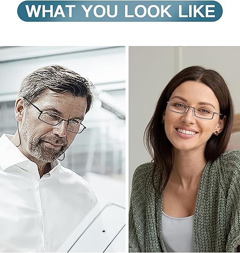 Miniatura 6 de 2 pares de lentes de lectura con bloqueo de luz azul, lentes de medio marco, lectores de metal con semi borde con estuches para mujeres y hombres