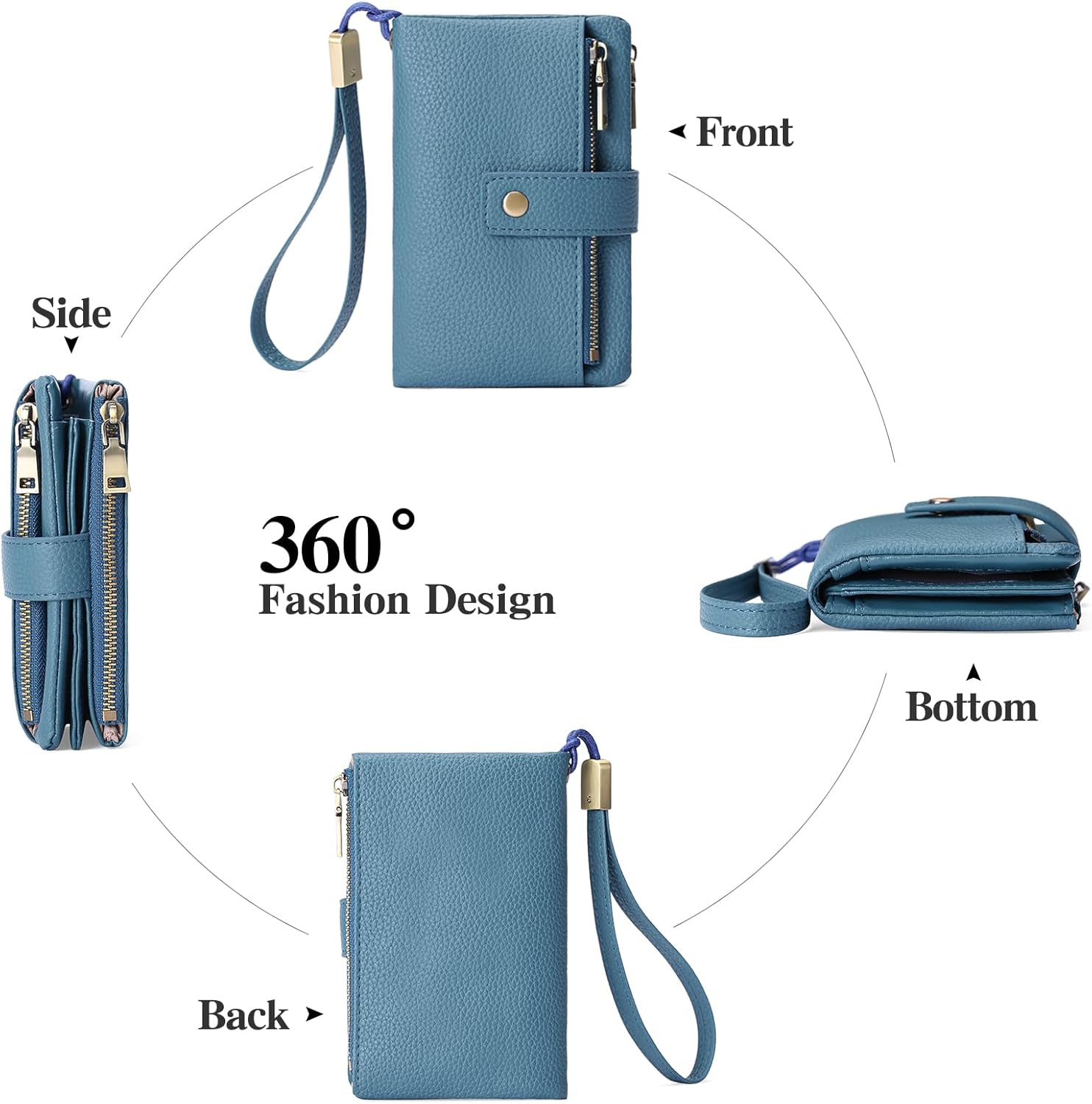 SENDEFN Small Wallet for Women Leather RFID Blocking Wristlet Wallet Credit Card Holder with Double Zipper Coin Purse Ladies Bifold Purse - Image 4