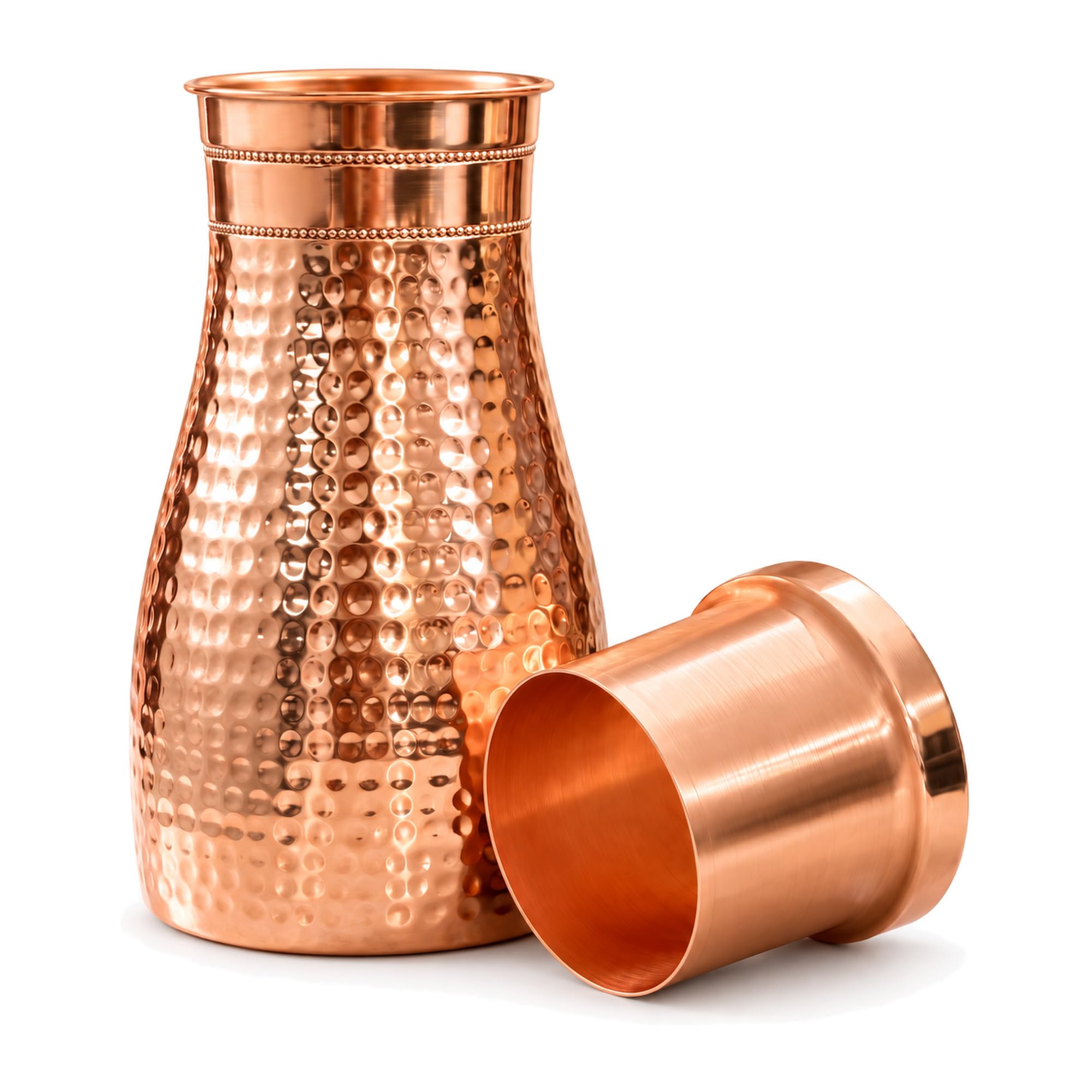 Copper Jug with Glasses - Handmade Indian Craft -7 Copper Jug with Glasses - Handmade Indian Craft -7