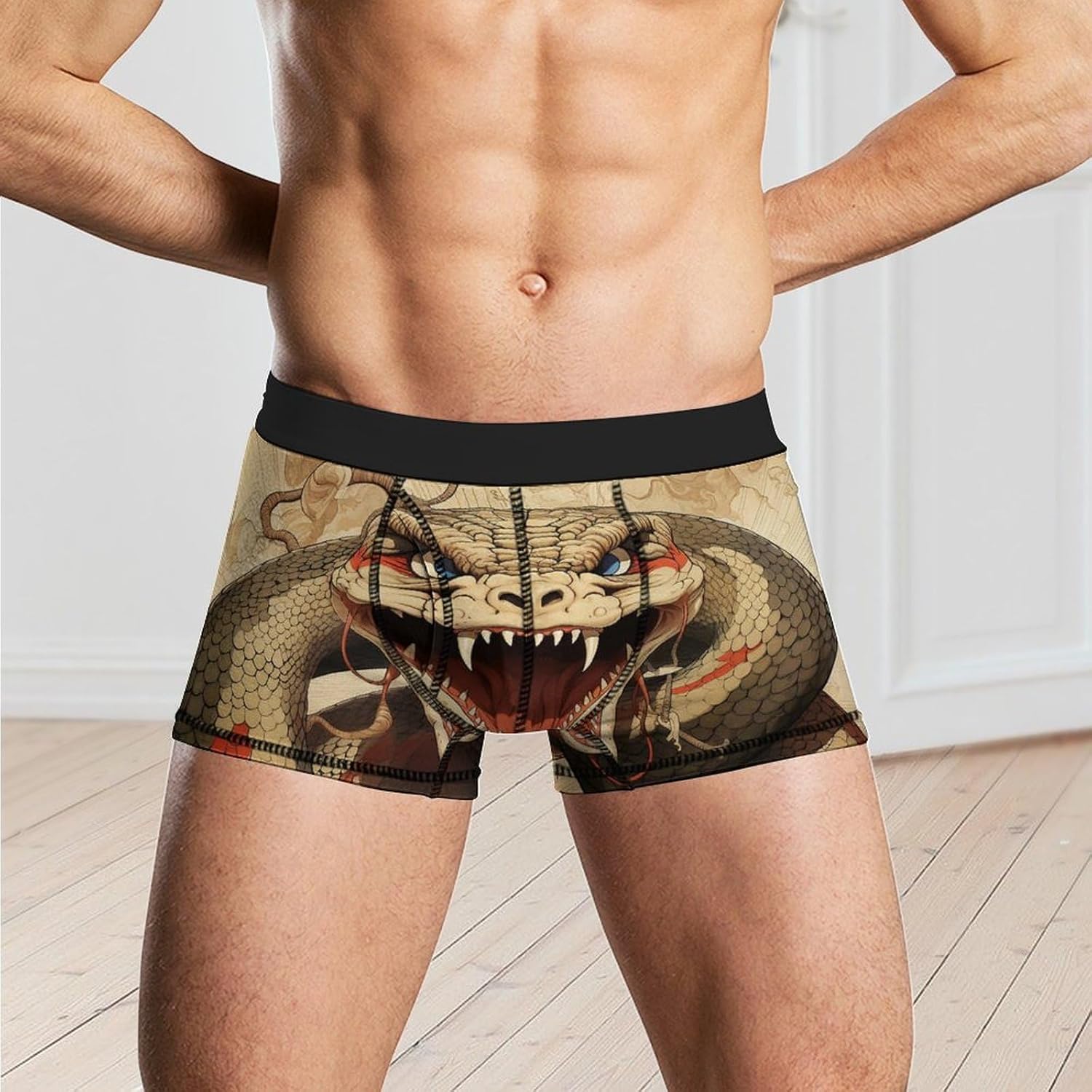 Snake Open Mouth Mens Boxer Briefs Short Breathable Underwear Trunks Soft Moisture-Wicking Boxer Shorts Novelty Underpants S White