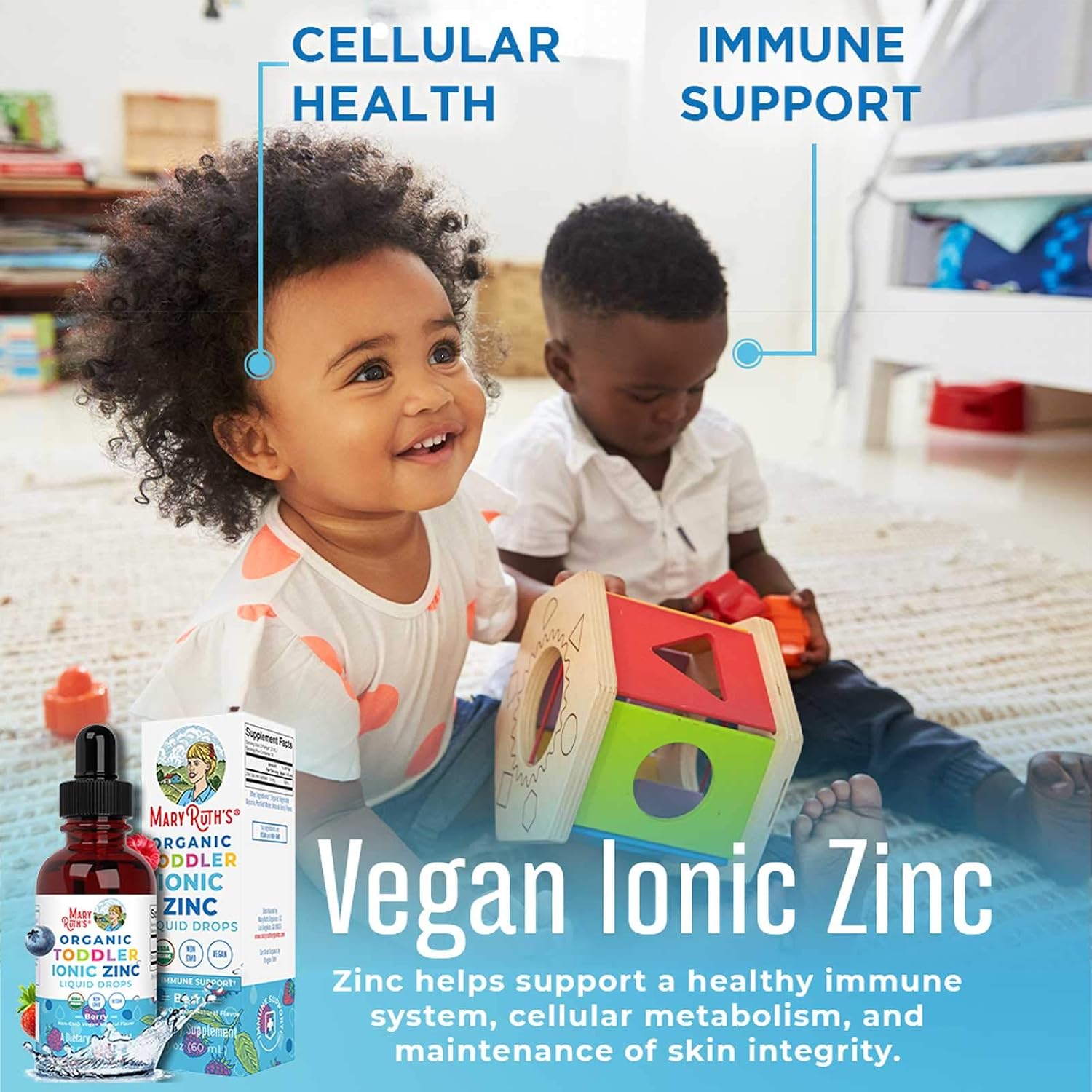 Toddler Liquid Ionic Zinc with Organic Glycerin by MaryRuth's, Zinc Sulfate for Immune Support, Vegan, Formulated for Ages 1-3, 1 Month Supply