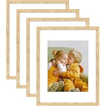 11x14 Picture Frame Set of 4, Natural Wood Photo Frame Display Pictures 8x10 with Mat or Two 5x7 with Mat & 11x14 Without Mat with Plexiglass for High Definition Wall Mounting Horizontal or Vertical
