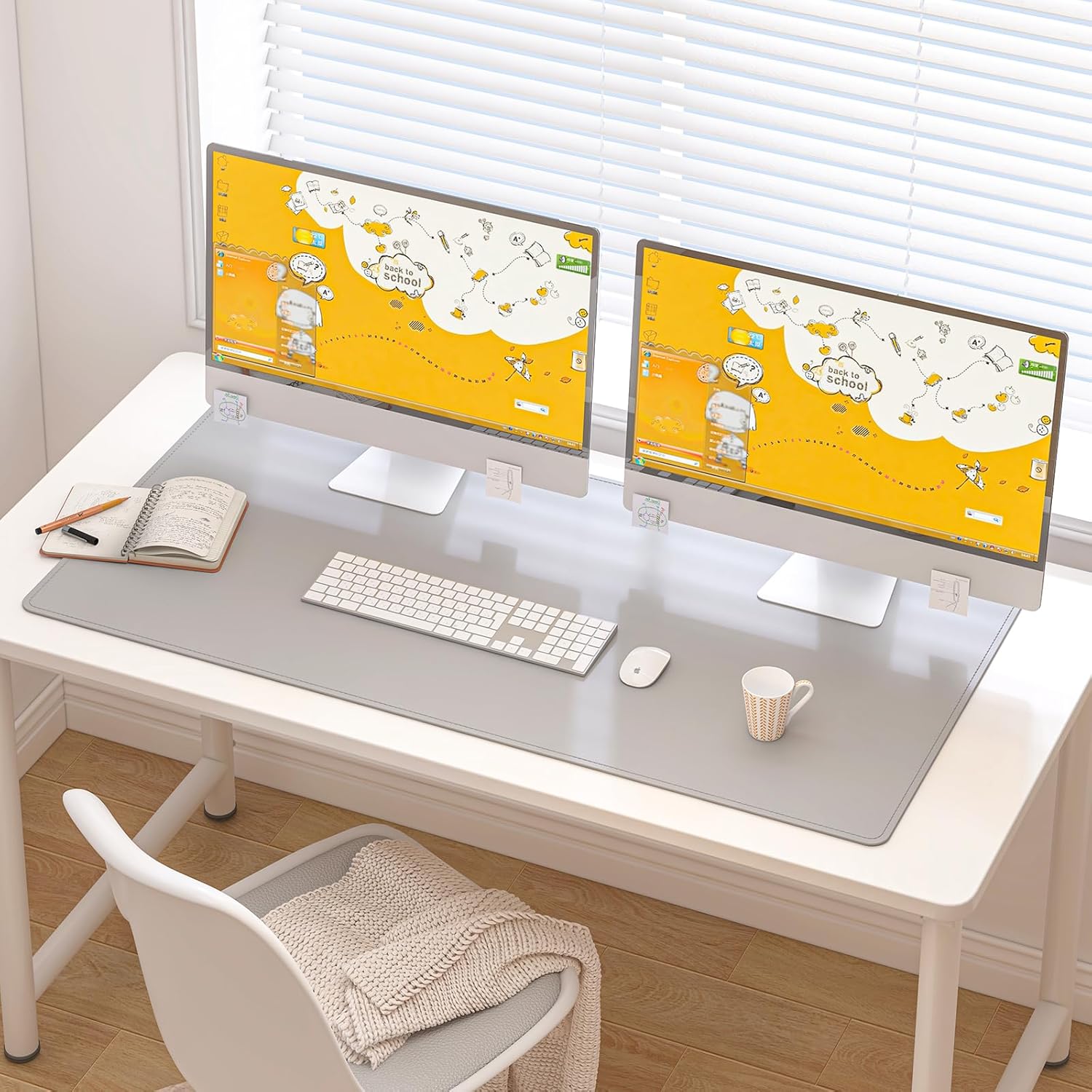 DAWNTREES Desk Mat for Desktop,PU Leather Desk Pad Protector,Non Slip, Large Mouse Pad and Keyboard Mat, Waterproof Writing Pad for Office and Home (Light Gray,39.4''x19.7'')
