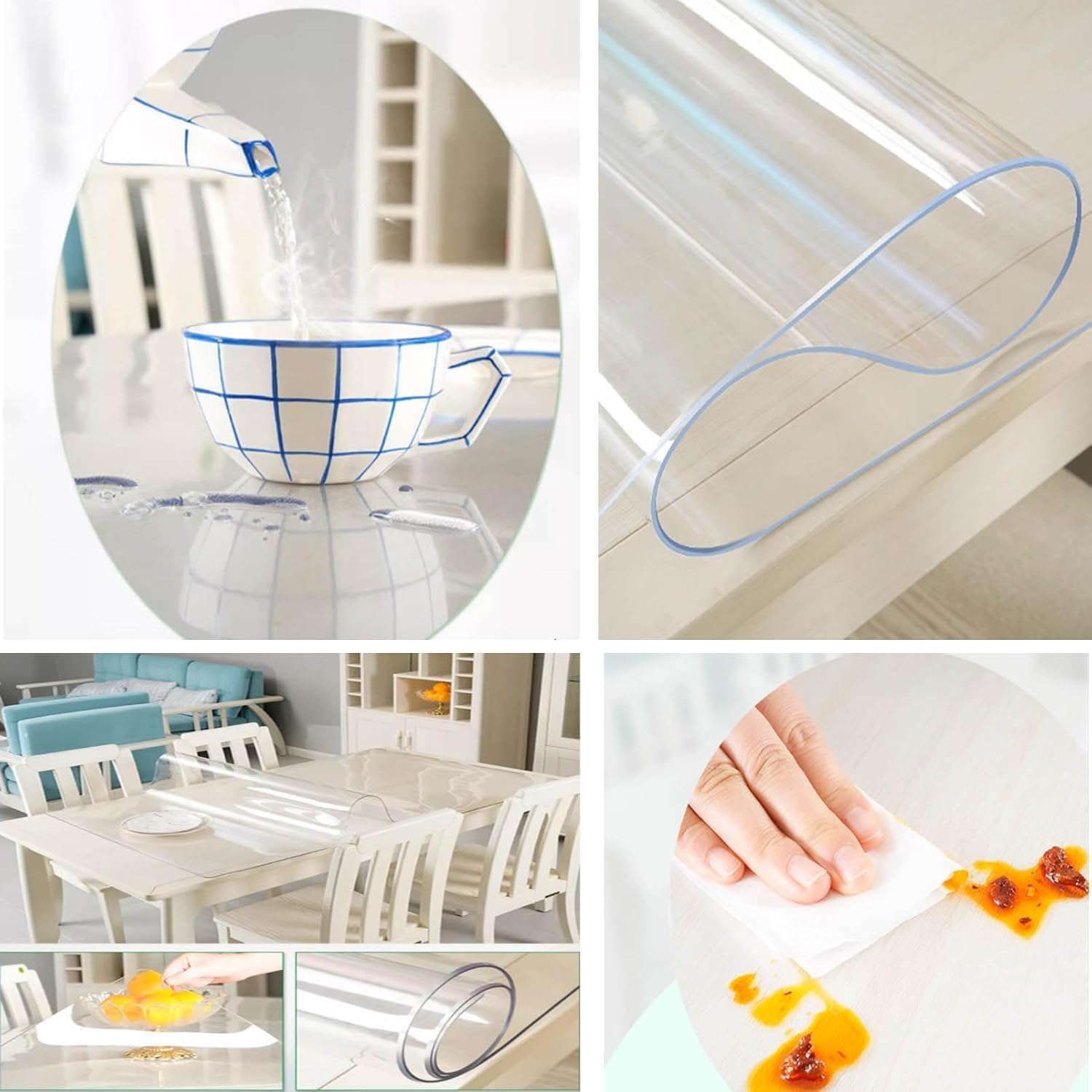 Plastic Table Mat Transparent PVC 2.0mm Thick Wipeable Table Protector for Kitchen and Dining Areas Wipeable and Heat-Resistant(40 * 60cm)