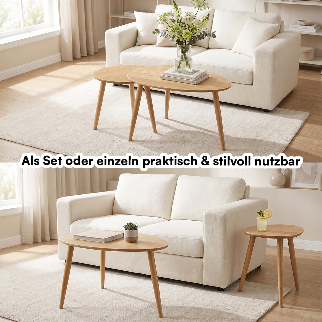 skølm Lodur Couchtisch oval 2er-Set, Eichenholz, Natur geölt, 3 Tischbeine