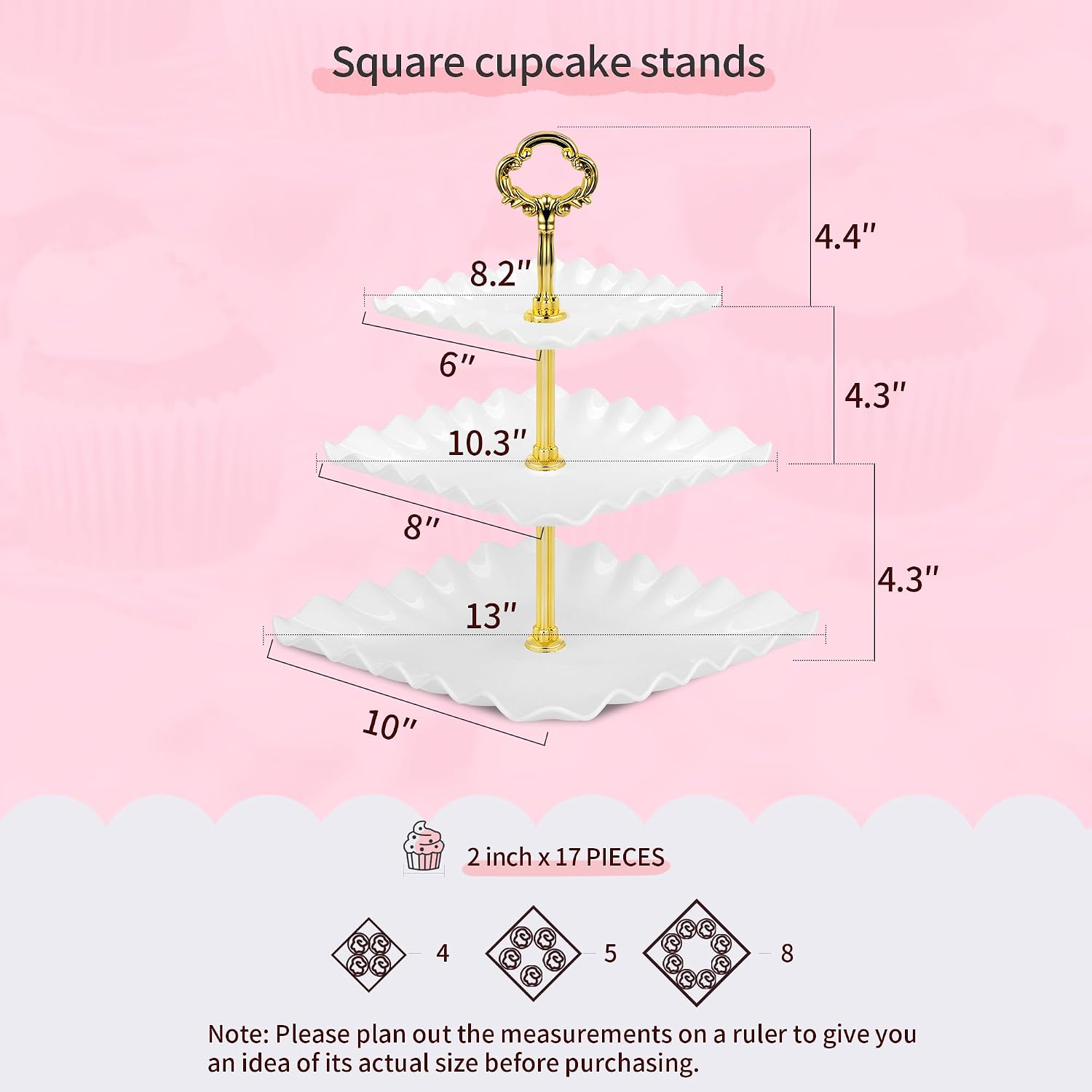 NWK 5 Piece Cake Stand Set with 2 x Large 3-Tier Cupcake Stands, 3 x Appetizer Trays, for Wedding Birthday Baby Shower Tea Party Decorations (Gold)