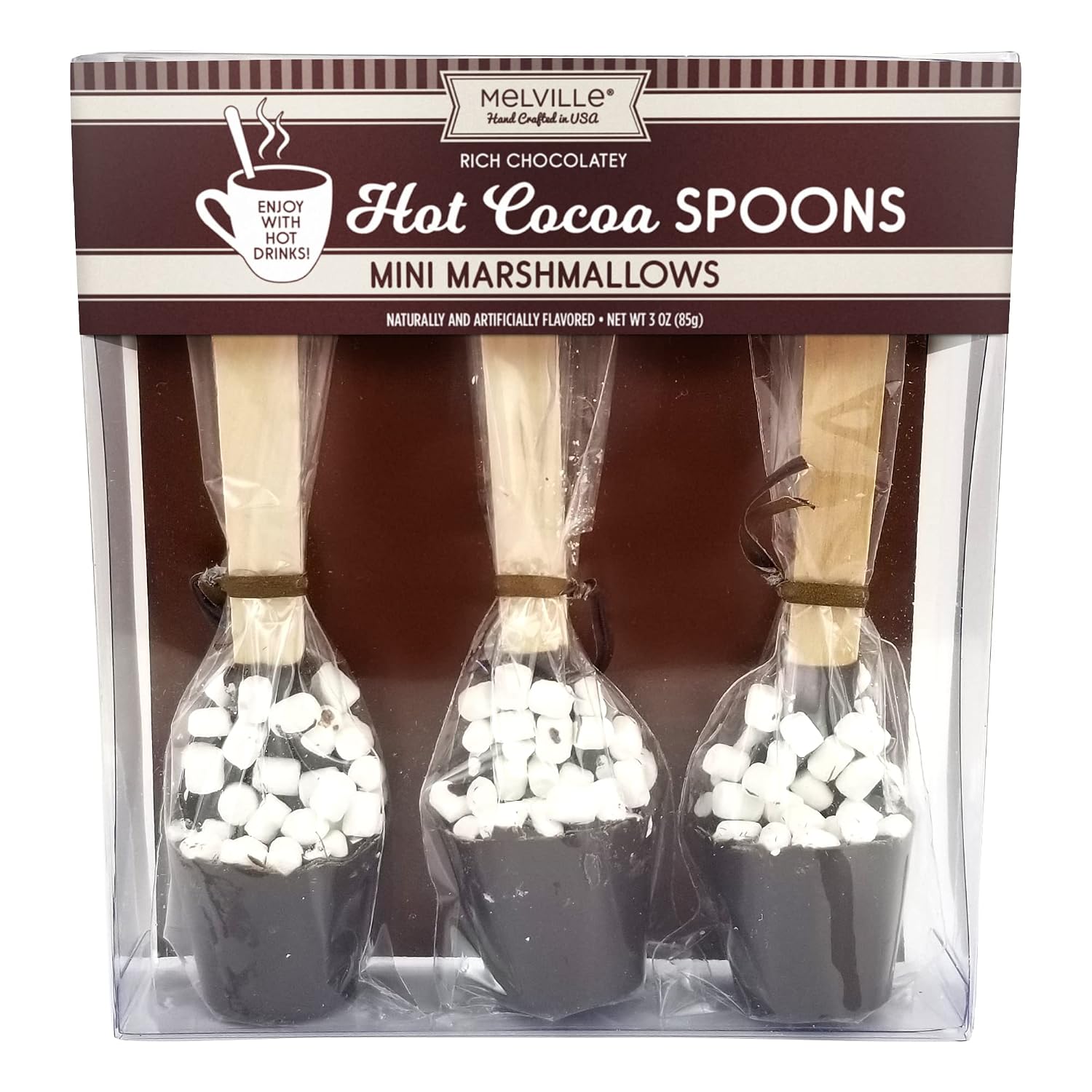 Melville Candy Delicious Hot Chocolate Spoons - Individually Wrapped Chocolate Stirrers with Marshmallows for Hot Cocoa - Candy Spoons for Hot Chocolate Accessories and Bar Supplies