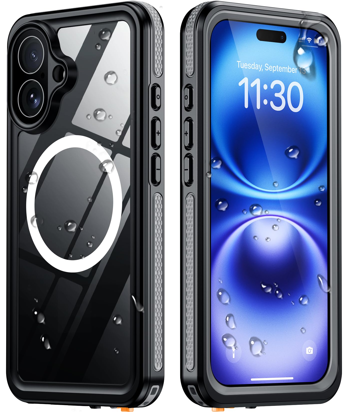 Temdan Designed for iPhone 16 Case Waterproof, Black/Clear