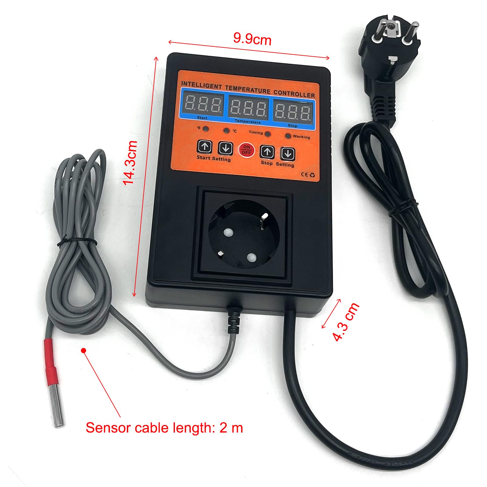 Digital Temperaturregler 230V Thermostat Digital Wasserdicht & Hitzebeständig Speicherfunktion bei Stromausfall 2m Sensorsonde -20°C ~ 120°C Geeignet für Aquarien,Inkubation,Kultivierung