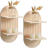 Vista 6 de Tatuo 2 estantes flotantes bohemios para pared, soporte colgante de madera para sala de estar, baño, dormitorio, oficina, cuarto de bebé, decoración