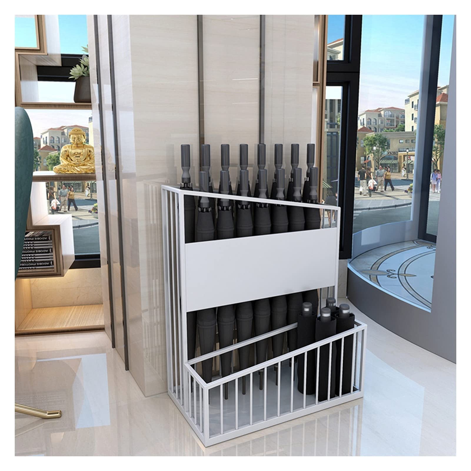 GHHVFEC Decorative Umbrella Stand for Entryway - Holds 12 to 27 Umbrellas, Ideal for Hotels, Offices, Banks - Stylish White Finish, Size: 30x23x50cm
