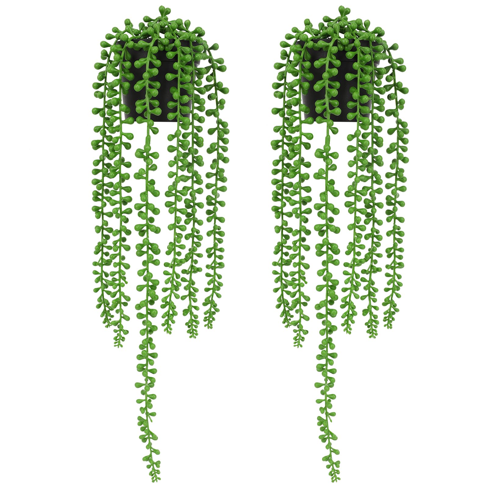 Veryhome 2 Pack Artificial Hanging String Plants Hanging Planter Fake String of Pearls Fake Plants in Pot Fake Succulents Home Office Wall Decoration