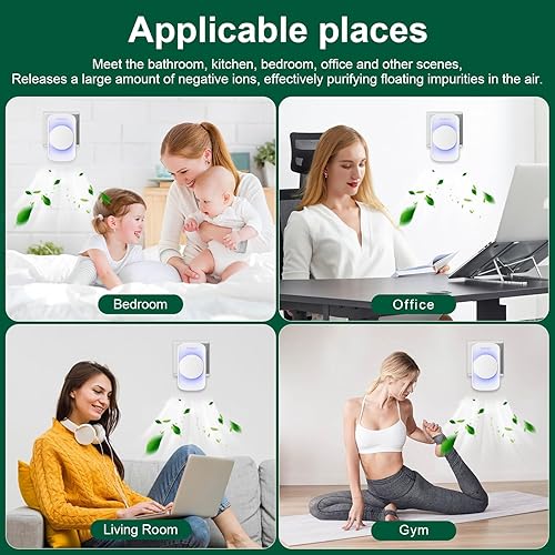 Miniatura 7 de Ionizadores de aire para el hogar (paquete de 3), filtro de aire de iones negativos, ambientadores de enchufe silencioso para dormitorio, oficina,