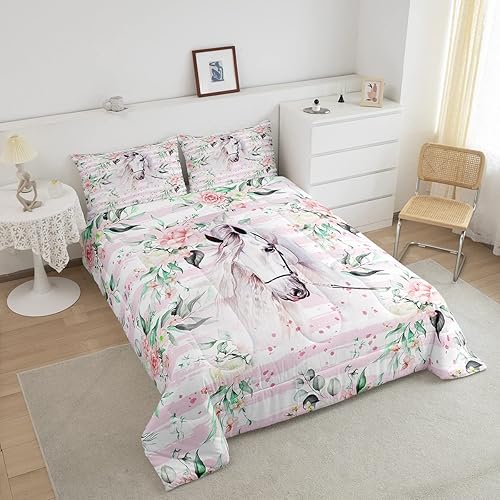 Miniatura 3 de Juego de edredón de caballo, juego de ropa de cama matrimonial para niños, niñas, adolescentes, lindo juego de edredón de animales de dibujos