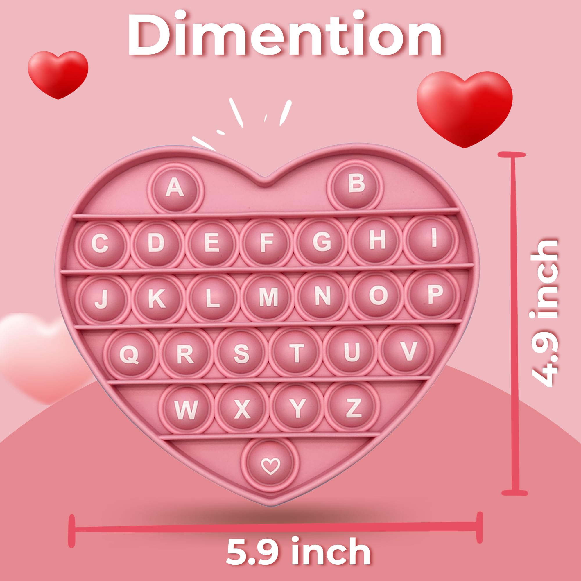 unitedessentialgoods Pink Heart Shaped Pop Bubble Valentines Fidget Toy with Letters and Numbers, Xmas Gift Sensory Toy with Alphabets Kids Birthday Party Classroom Prize Stress Reliever 2