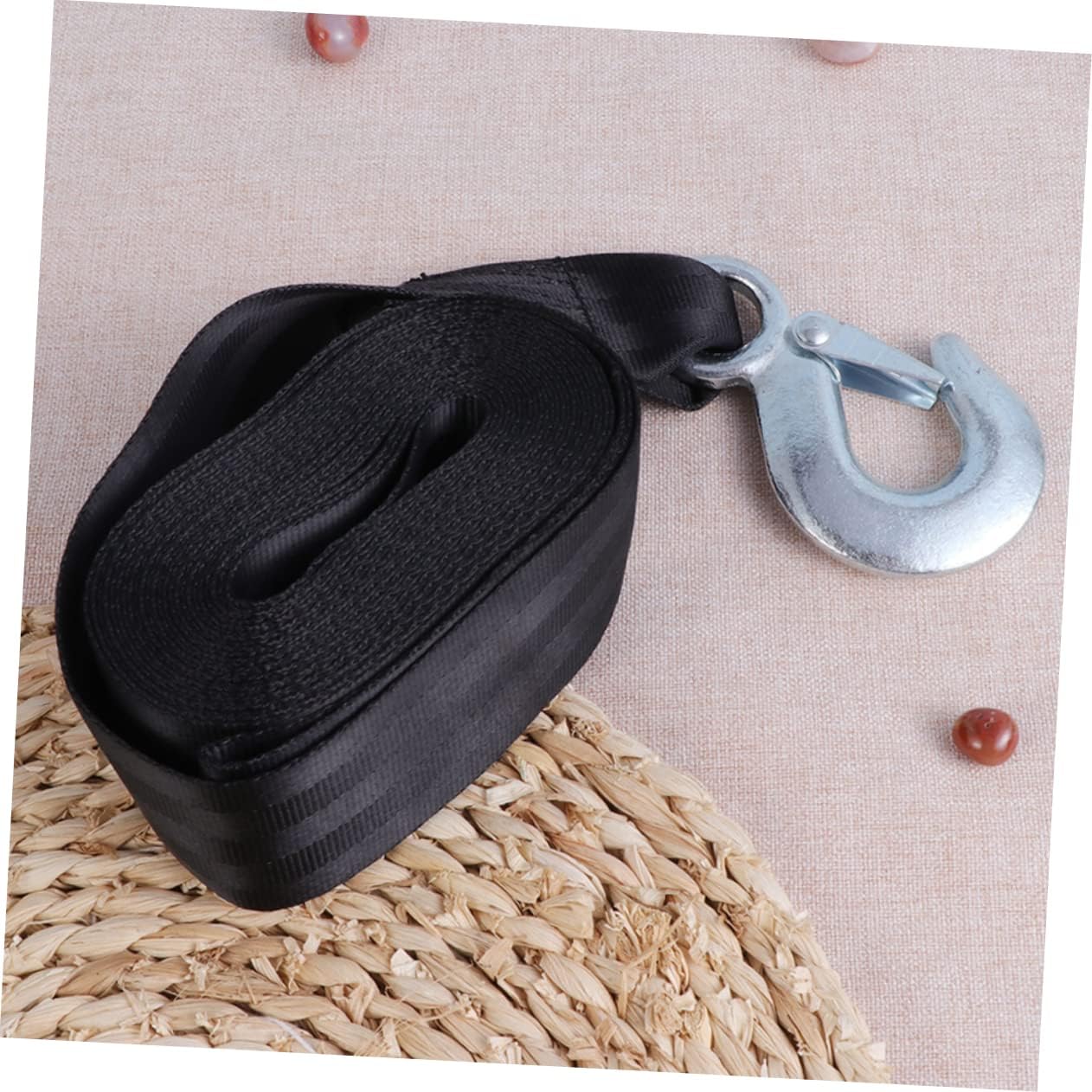 Winch Strap with Hook 1.5 Ton 4.7cm Wide Polyester Black