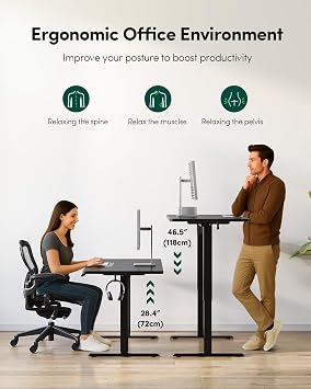 FEZIBO One-Piece Standing Desk Adjustable Height Stand up Home Office Desk, 32x20 Inch Electric Standing Computer Desk, with 4 Memory Presets, Headphone Hook, Black