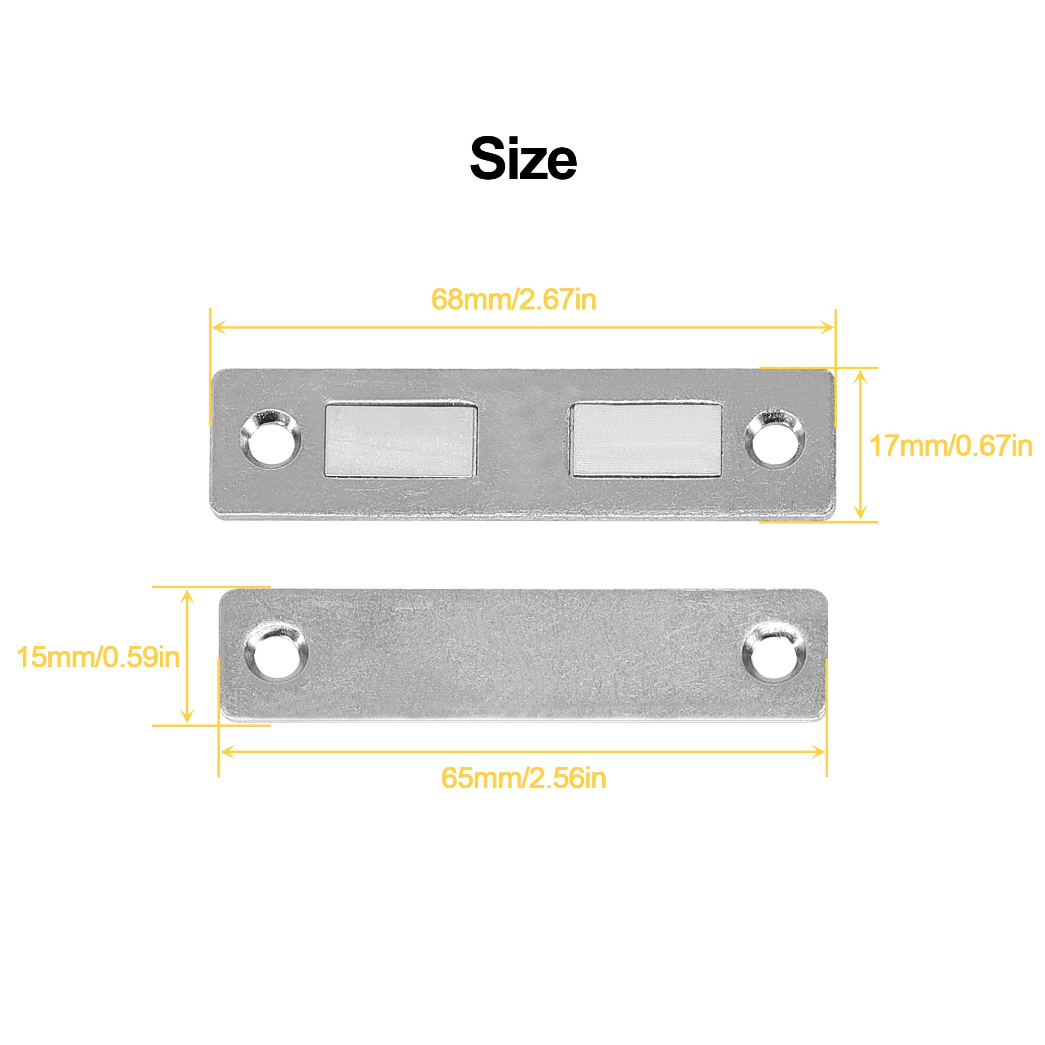 Schrank-Magnetschnäpper, 20 Stück, silberfarben, lang, ultradünn, magnetische Schranktürschnäpper, selbstklebende Schrankmagnete für Küche, Schublade, Schrank, Tür, Schrank, verdeckter