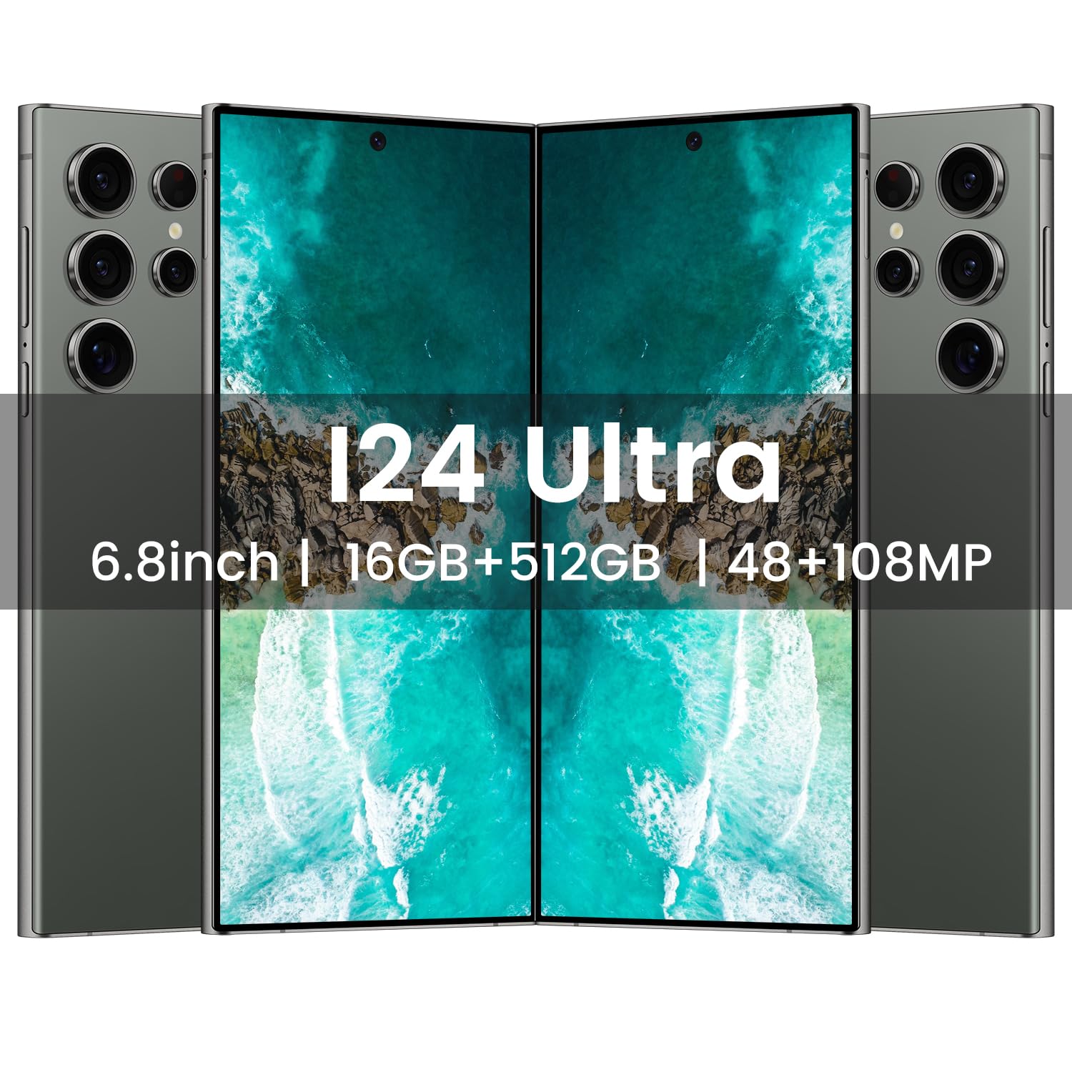 I24 Ultra 5G unlockedSmartphone,6GB+256GB Fully Unlocked Cell Phone for Android 13, 6.8" Unlocked Cell Phone, 6800mAh, 48MP+108MP Dual Camera/Dual SIM/Fingerprint Lock/Face(Green)
