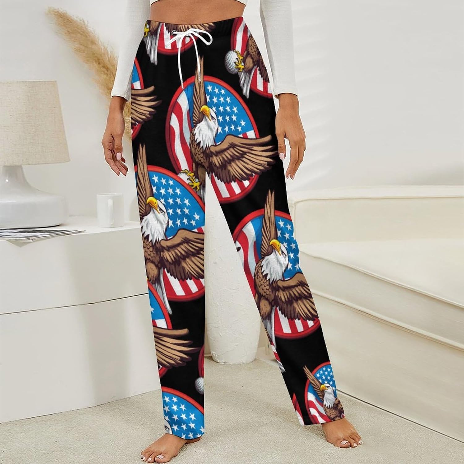 Usa Flag Ea-gle Golf Women's Pajamas Flannel Pajama Pant Lounge Bottoms Sleepwear Nightwear for Home