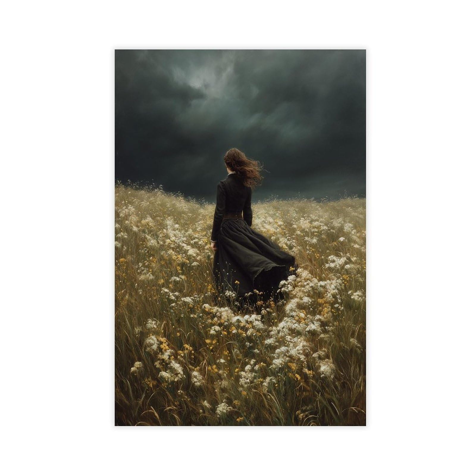 Bareronor Red Wildflower Field Canvas Poster Bedroom Decor Landscape Office Room Decor Gift 24" L X 36" W